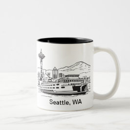 Seattle Ferry & Skyline Line Art Washington Två-Tonad Mugg