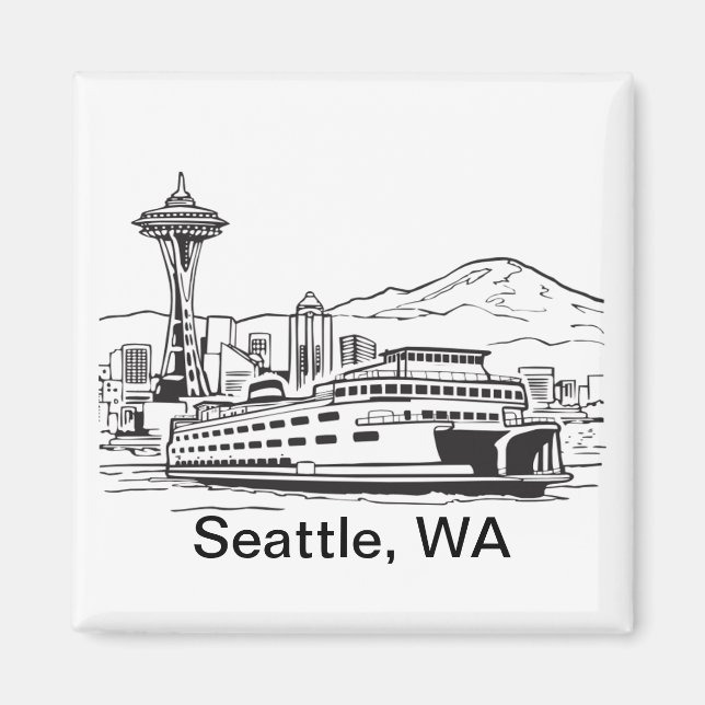 Seattle Ferry & Skyline Washington State Line Art Magnet (Framsidan)