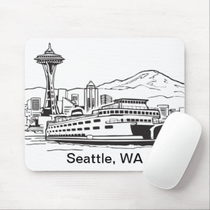 Seattle Ferry & Skyline Washington State Line Art Musmatta