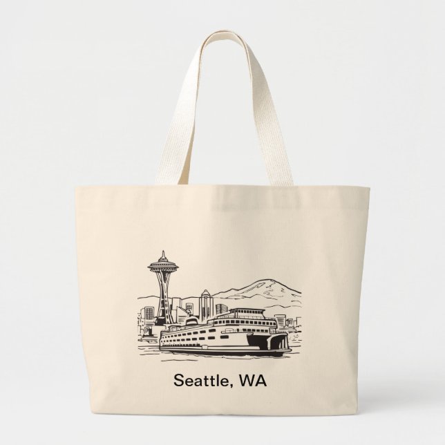 Seattle Ferry Washington State Line Art Jumbo Tygkasse (Framsidan)
