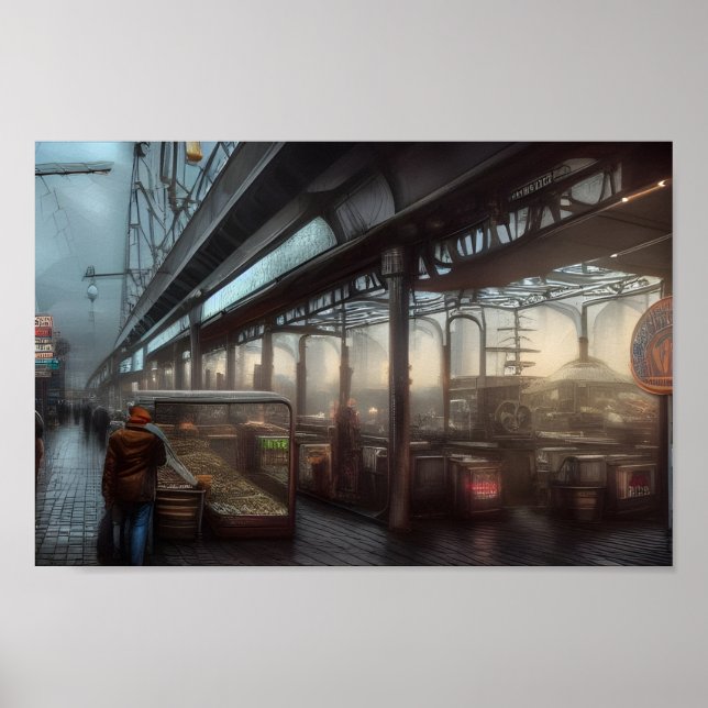 Seattle Fish Market Digital Art Poster (Framsidan)