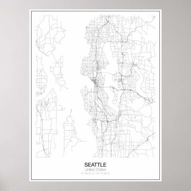 Seattle, Förenade Stater-Karta Poster (Framsidan)