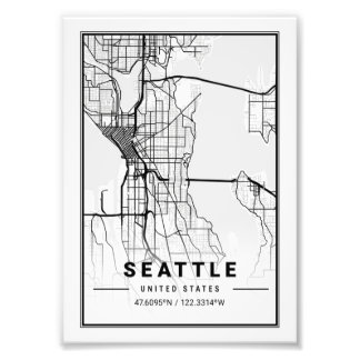 Seattle - Förenade Stater Ligth City Karta Fototryck