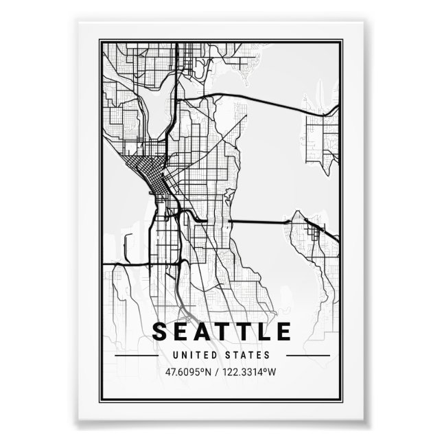 Seattle - Förenade Stater Ligth City Karta Fototryck (Framsidan)