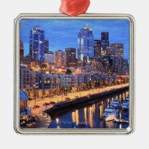Seattle horisont och hamn, stat Washington Julgransprydnad Metall