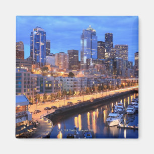 Seattle horisont och hamn, stat Washington Magnet