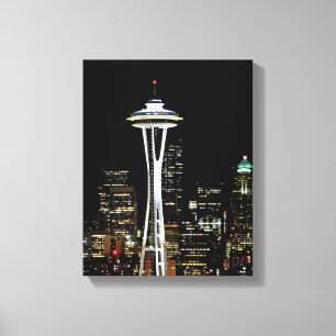 Seattle horisont på natten, med utrymmevisaren canvastryck