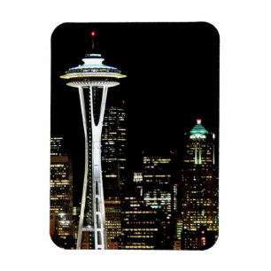 Seattle horisont på natten, med utrymmevisaren magnet