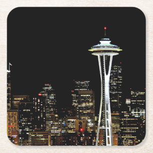 Seattle horisont på natten, med utrymmevisaren underlägg papper kvadrat