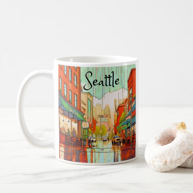 Seattle i Rain Kaffemugg (Med munk)