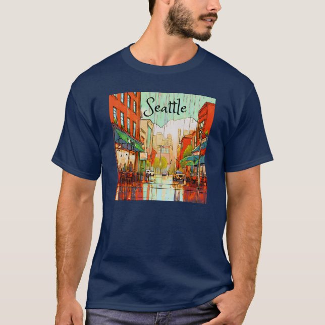 Seattle i Rain T Shirt (Framsida)