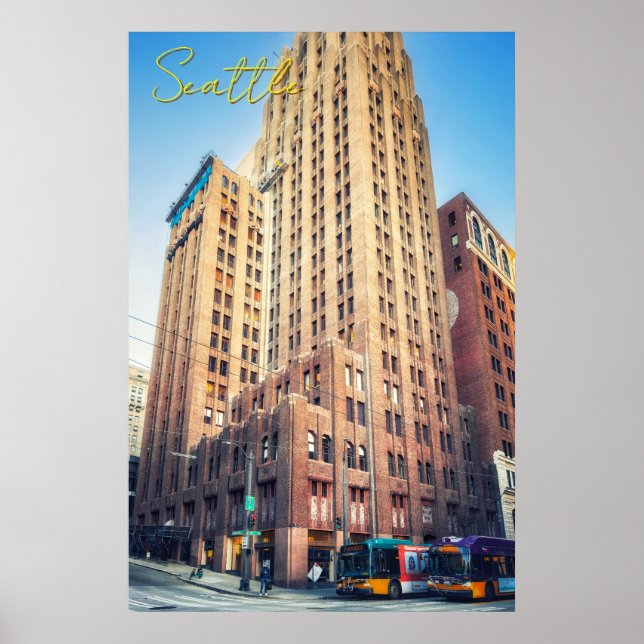 Seattle Ikonisk Hög Tegelbyggnad Stadspanorama Poster (Framsidan)