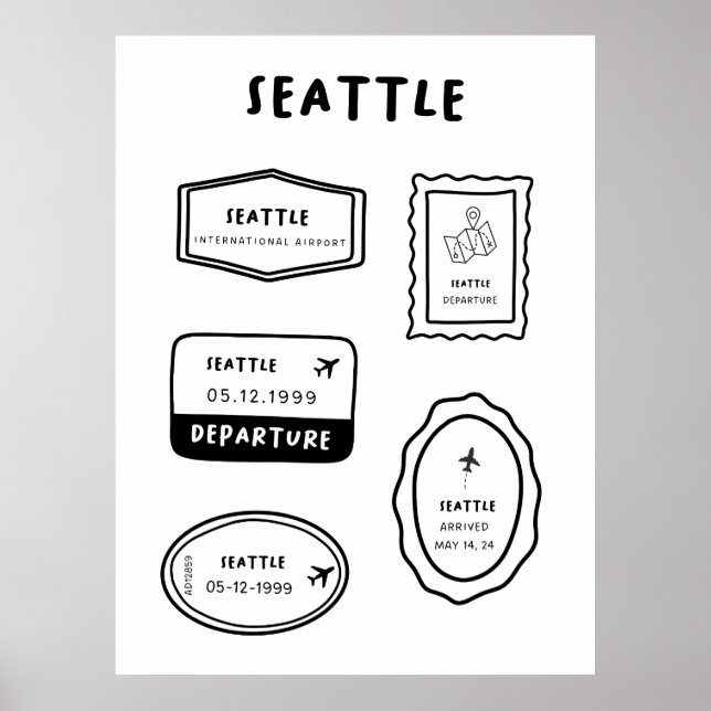 Seattle - Insamling i Frimärke | Minimalistdäck Poster (Framsidan)