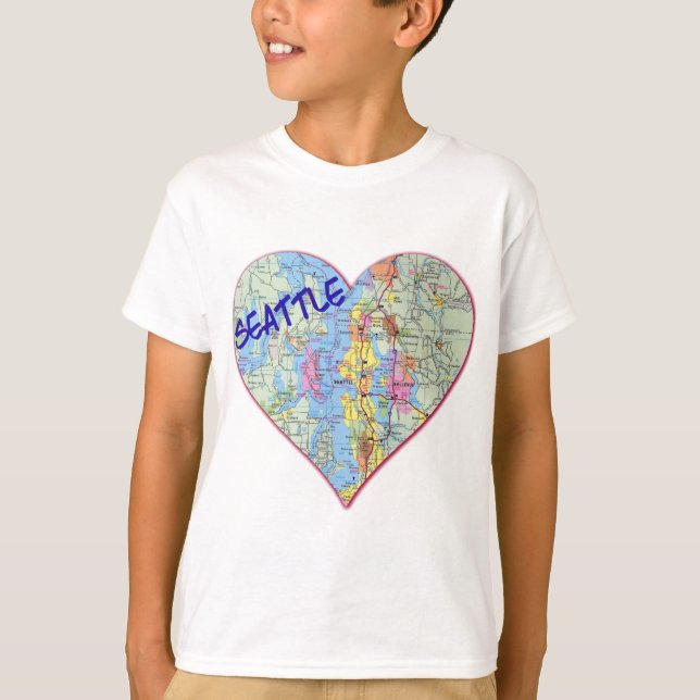 Seattle Karta Heart Tee Shirt (Framsida)