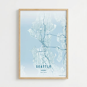 Seattle Karta Ocean Tryck Washington Stad Väggkons