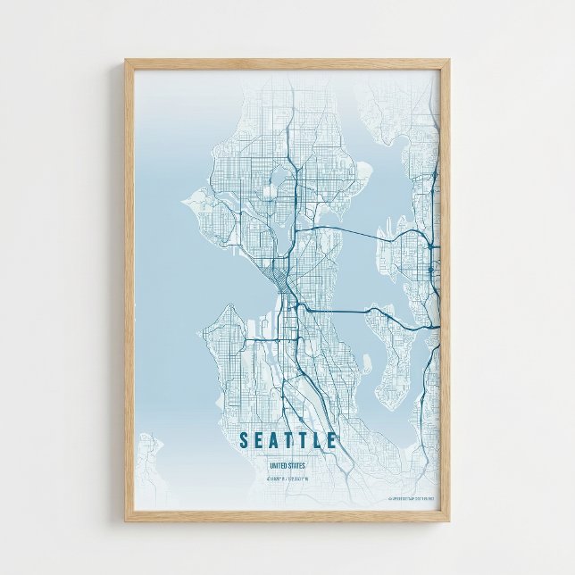 Seattle Karta Ocean Tryck Washington Stad Väggkons (Skapare uppladdad)
