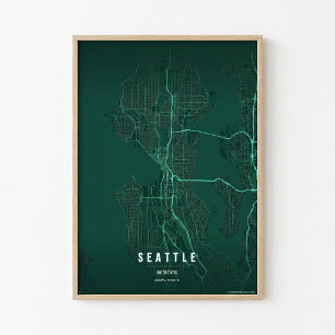 Seattle Karttryck Washington Stad Väggtillbehör Pr Poster