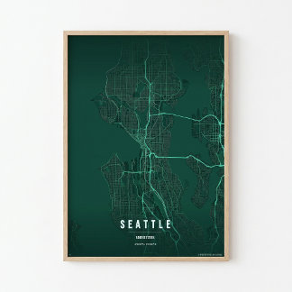 Seattle Karttryck Washington Stad Väggtillbehör Pr Poster