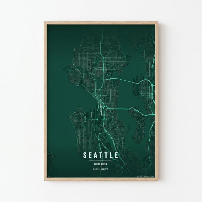 Seattle Karttryck Washington Stad Väggtillbehör Pr Poster (Skapare uppladdad)