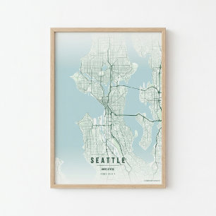 Seattle Karttryck Washington Stad Väggtillbehör Pr Poster