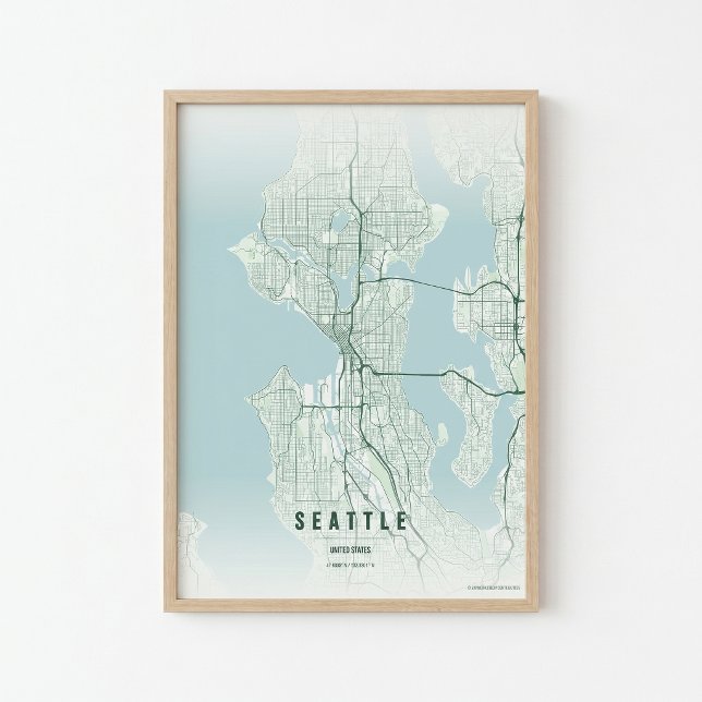 Seattle Karttryck Washington Stad Väggtillbehör Pr Poster (Skapare uppladdad)