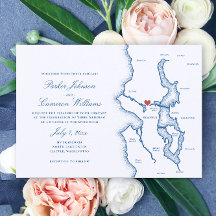 Seattle Lake Washington Karta Elegant Marinbröllop