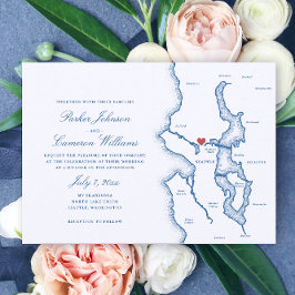 Seattle Lake Washington Karta Elegant Marinbröllop Inbjudningar