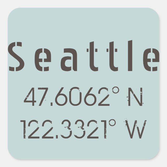 Seattle Latitude och longitud Fyrkantigt Klistermärke (Framsida)