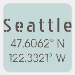 Seattle Latitude och longitud Fyrkantigt Klistermärke