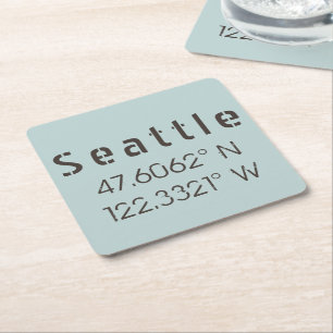 Seattle Latitude och longitud Underlägg Papper Kvadrat
