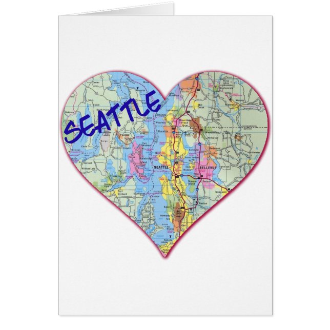 Seattle Map Hjärta Hälsningskort (Framsidan)