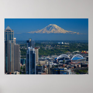 Seattle med berget Rainier Photography Poster