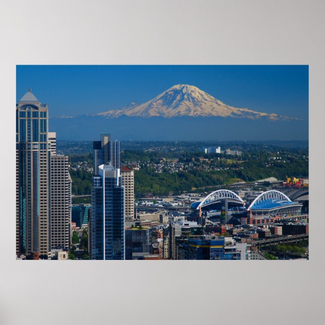 Seattle med berget Rainier Photography Poster (Framsidan)