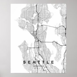 Seattle Minimalistisk Karta (Svart & Vitt) Poster