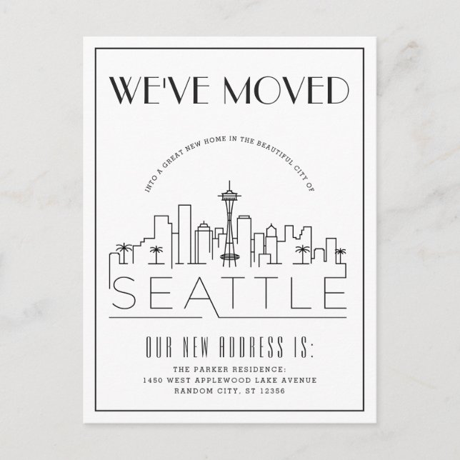 Seattle Modern Deco | Byte av Adress Meddelande Vykort (Framsida)