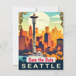 Seattle Needle Grön Bröllopsinbjudan Spara Datumet