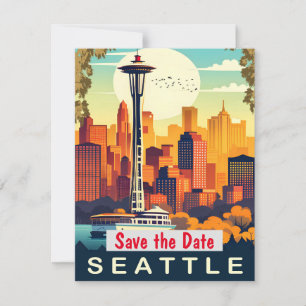 Seattle Needle Grön Bröllopsinbjudan Spara Datumet
