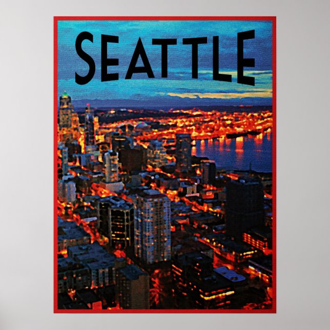 Seattle Night Skyline Poster (Framsidan)