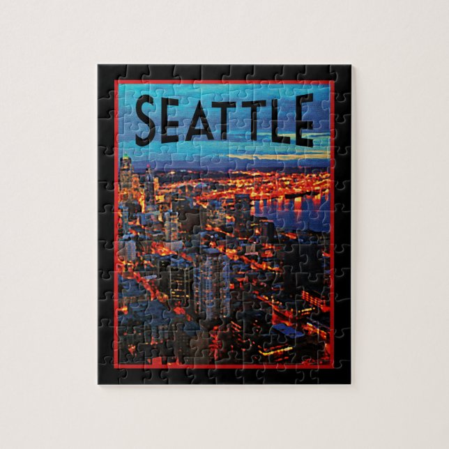 Seattle Night Skyline Pussel (Vertikal)