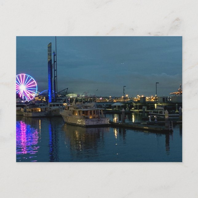 Seattle på natten stadsfotografering vykort (Framsida)