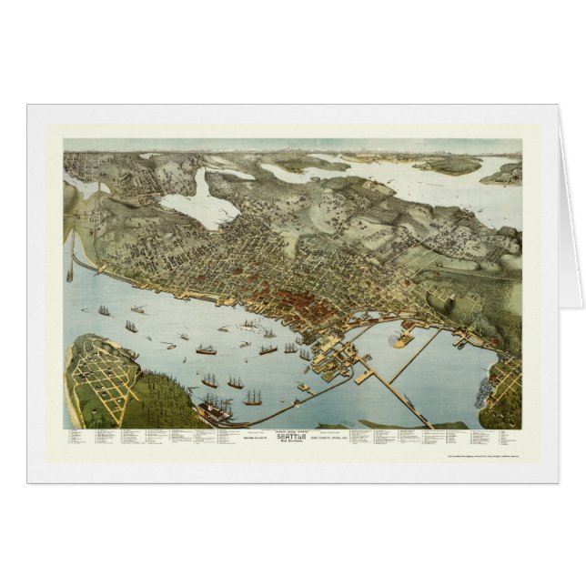 Seattle panorama- karta för WA - 1891 Hälsningskort (Framsidan Horizontal)