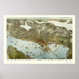 Seattle panorama- karta för WA - 1891 Poster