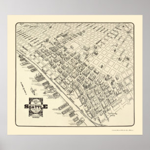Seattle panorama- karta för WA - 1903 Poster