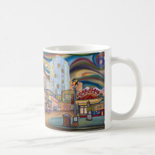 Seattle. Pike marknadsför på natten Kaffemugg
