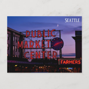 Seattle Pike Ställe Market Sunset Travel Photo Vykort