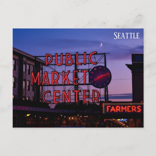 Seattle Pike Ställe Market Sunset Travel Photo Vykort (Framsida)