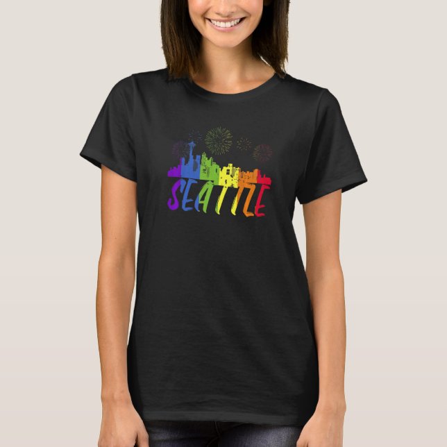 Seattle Pride Skyline Pride Parad Seattle T Shirt (Framsida)
