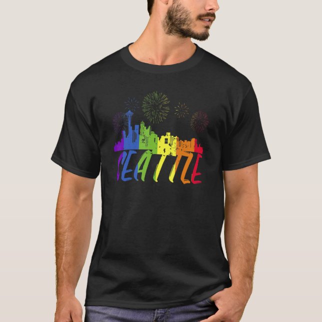 Seattle Pride Skyline  Pride Parade Seattle T Shirt (Framsida)
