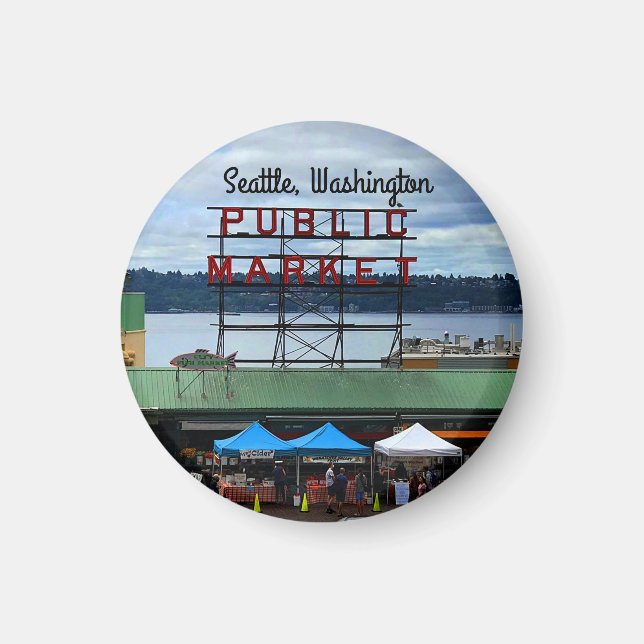 Seattle Public Market Center #3 Round Magnet (Framsidan)