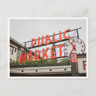 Seattle Public Market Pikes Place Skylt Foto Vykort